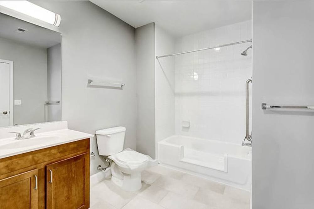 Spacious bathroom with shower and tub at 300 North Apartments in Baltimore, Maryland