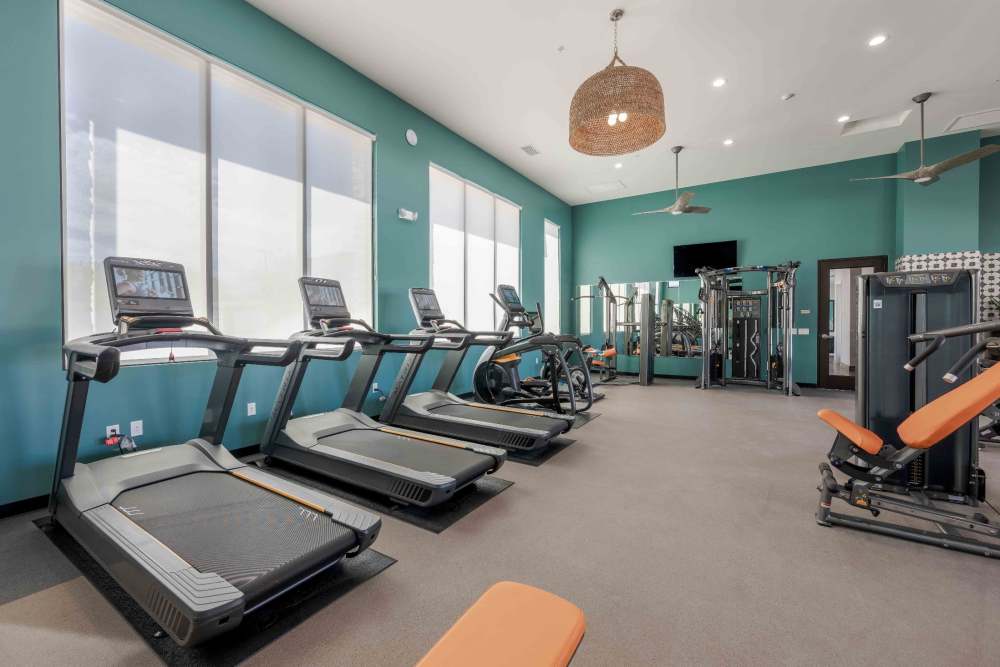 Treadmills in gym at Desert Meadows Apartments & Townhomes in Lancaster, California