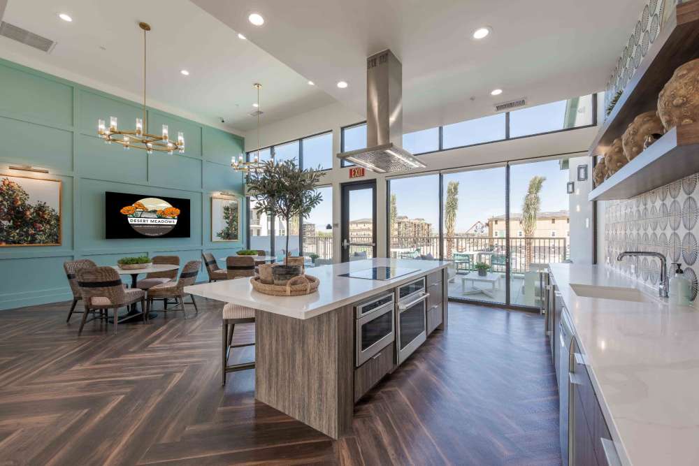  Clubhouse with view of luxury pool at Desert Meadows Apartments & Townhomes in Lancaster, California