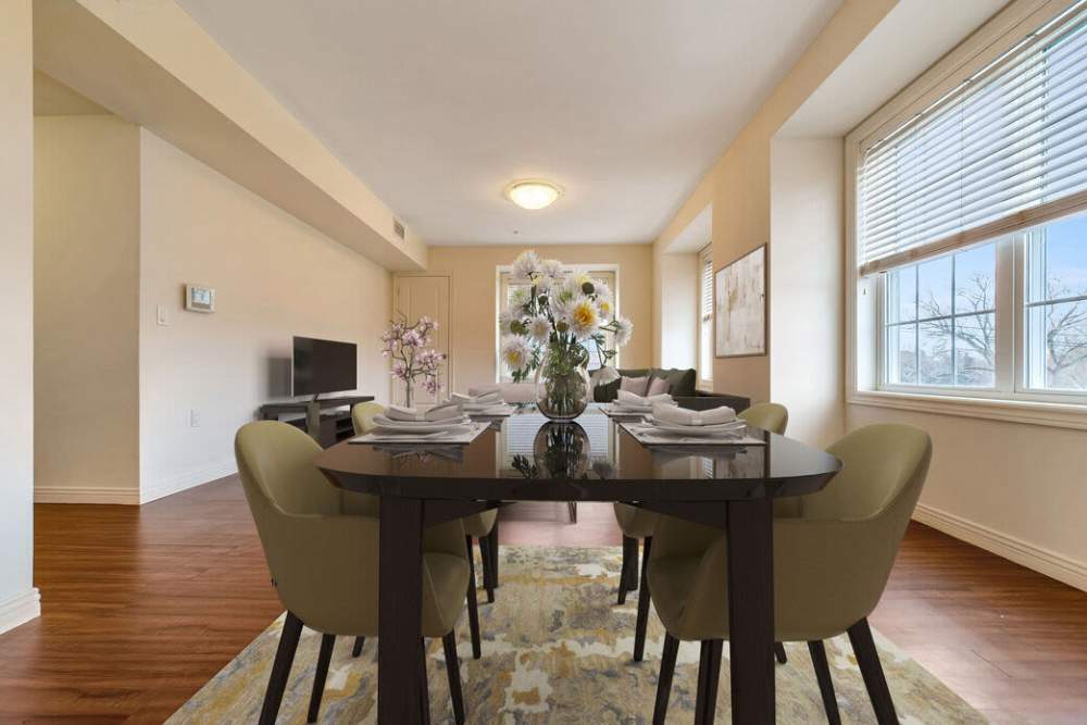 Dining area at The Residences at Lincoln Park in Dartmouth, Massachusetts