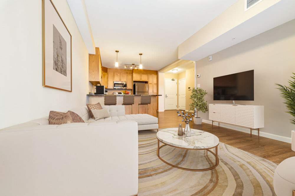 Apartment living area at The Residences at Lincoln Park in Dartmouth, Massachusetts