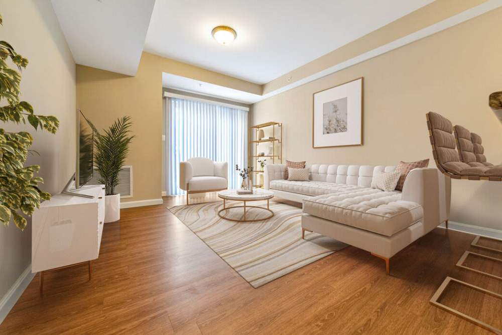 Luxury living room at The Residences at Lincoln Park in Dartmouth, Massachusetts