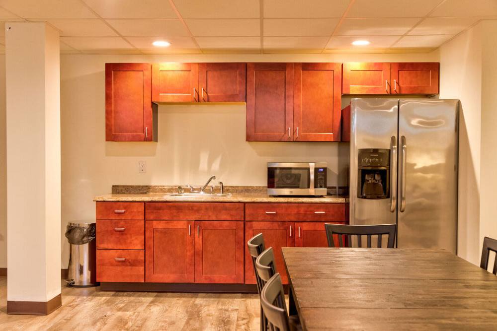 Community kitchen at The Residences at Lincoln Park in Dartmouth, Massachusetts