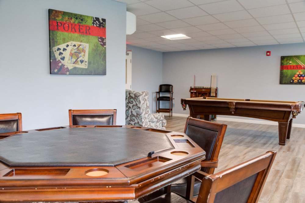 Community gaming space at The Residences at Lincoln Park in Dartmouth, Massachusetts