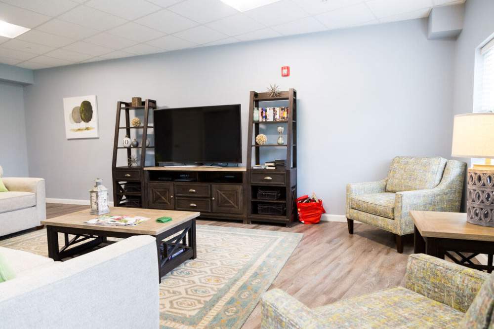 Community living space at The Residences at Lincoln Park in Dartmouth, Massachusetts