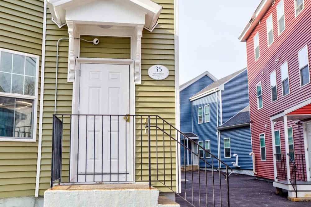 Apartment buildings at Lowell Belvidere Apartments in Lowell, Massachusetts