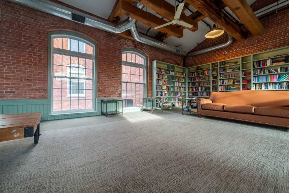Indoor community space at Linwood Mill Apartments in Whitinsville, Massachusetts