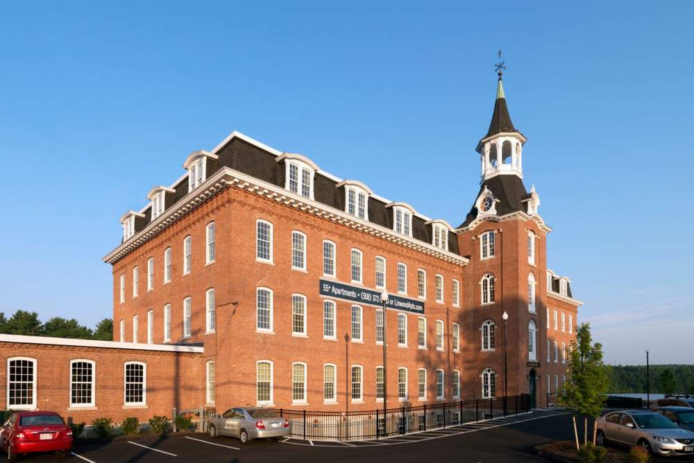 Building exterior at Linwood Mill Apartments in Whitinsville, Massachusetts