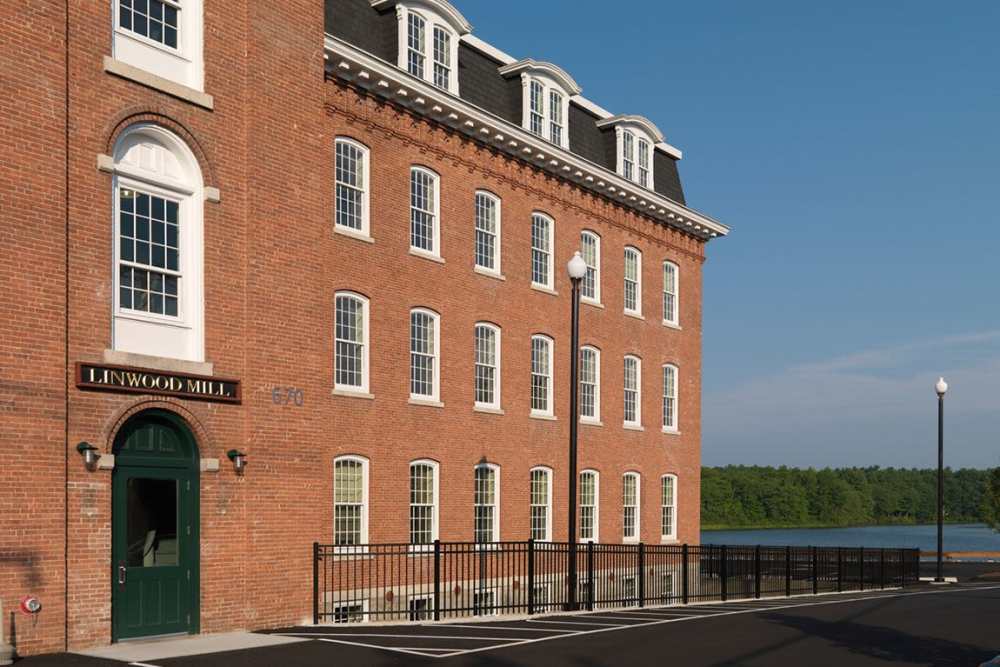 Outdoor view at Linwood Mill Apartments in Whitinsville, Massachusetts