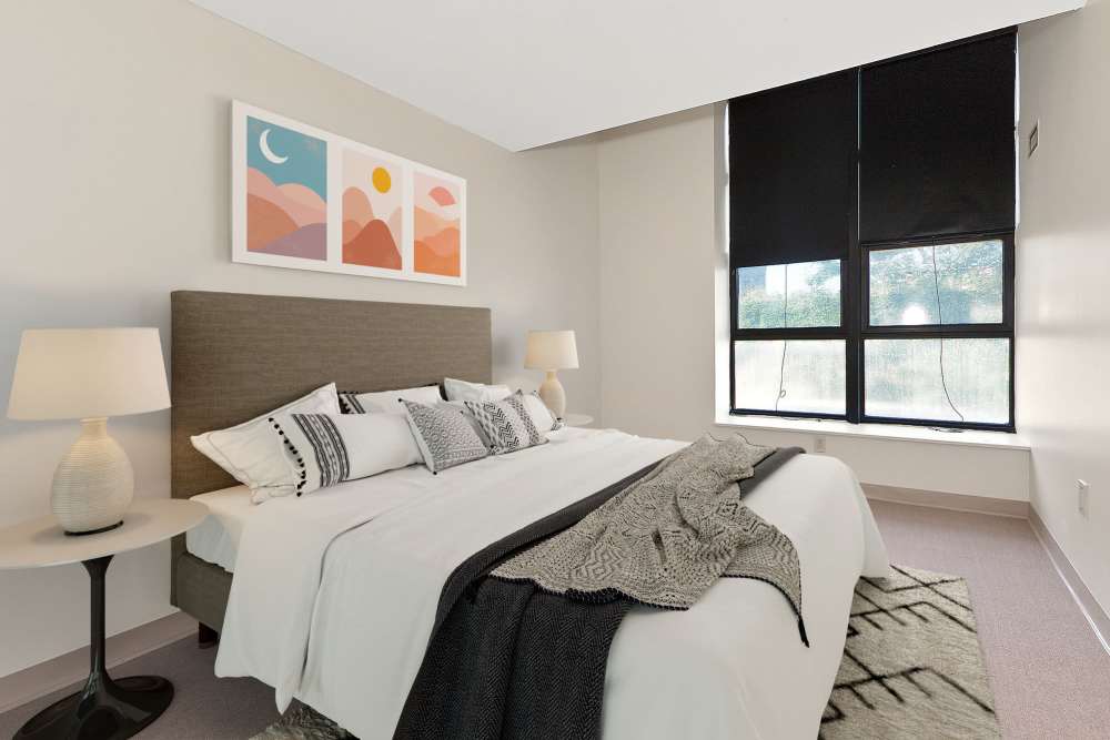 Apartment bedroom at Market Mill Apartments in Lowell, Massachusetts