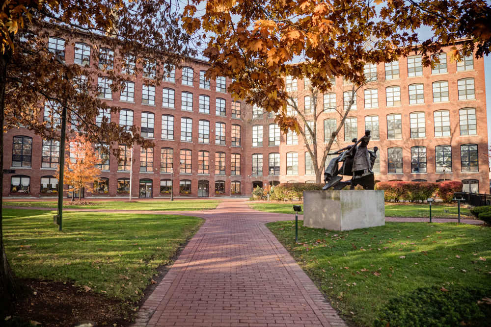 Walkway at Market Mill Apartments in Lowell, Massachusetts