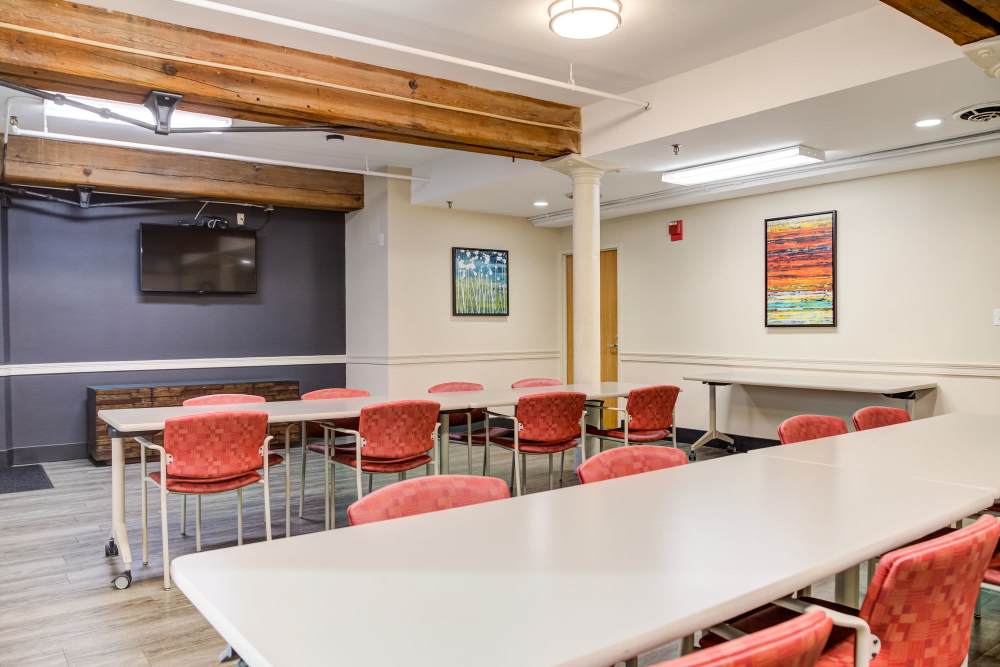 Dining space for residents at Market Mill Apartments in Lowell, Massachusetts