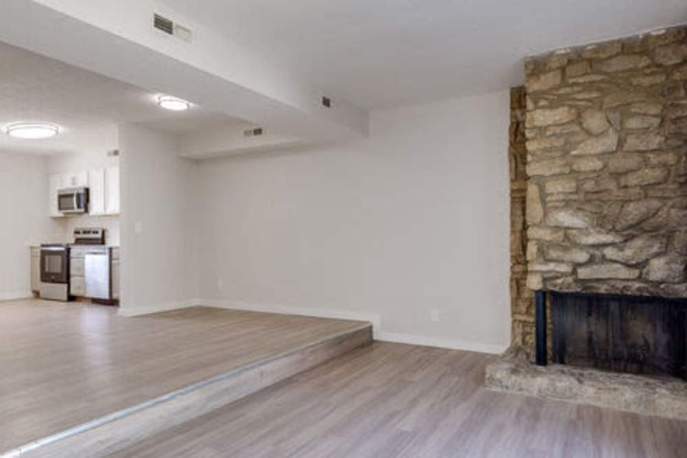 Living room with fireplace at Maple Oaks in Middletown, Ohio