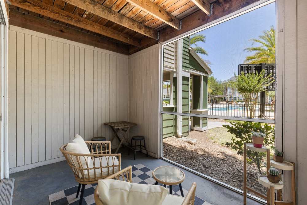 Patio in renovated unit at The Quarters Gainesville in Gainesville, Florida