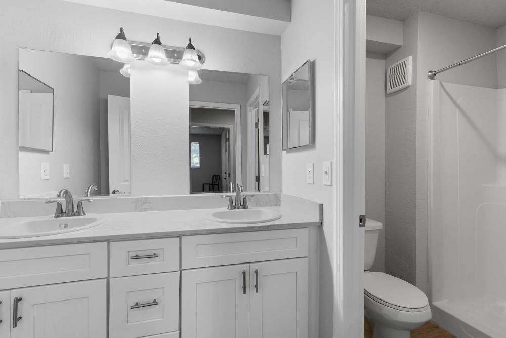 Renovated bathroom at The Quarters Gainesville in Gainesville, Florida