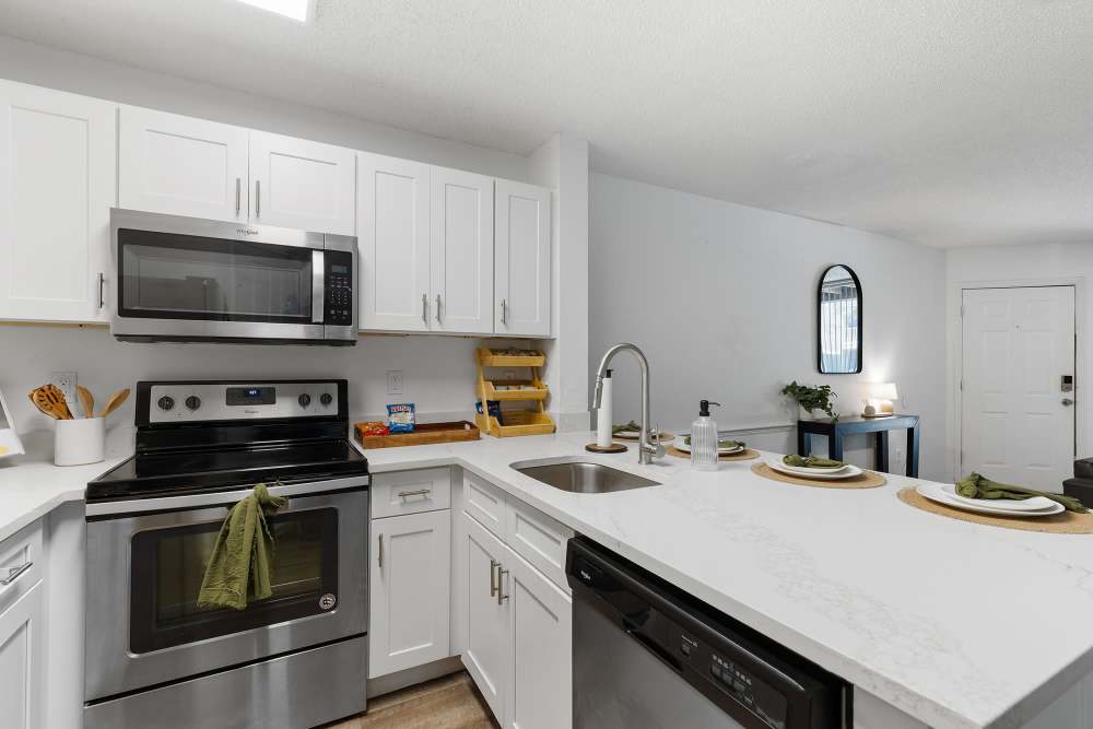 Renovated kitchen at The Quarters Gainesville in Gainesville, Florida