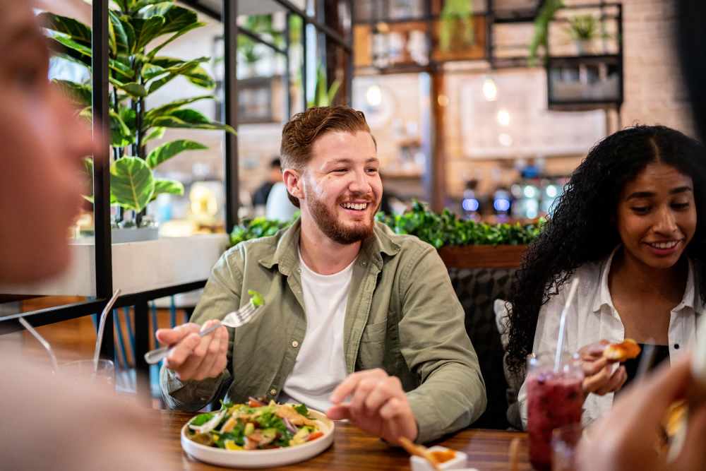 Residents having delicious food at a restaurant near Main Street Vista in Holly Springs, North Carolina 