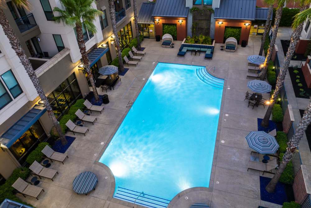 Top view of the swimming pool at LINQ Midtown in Sacramento,California
