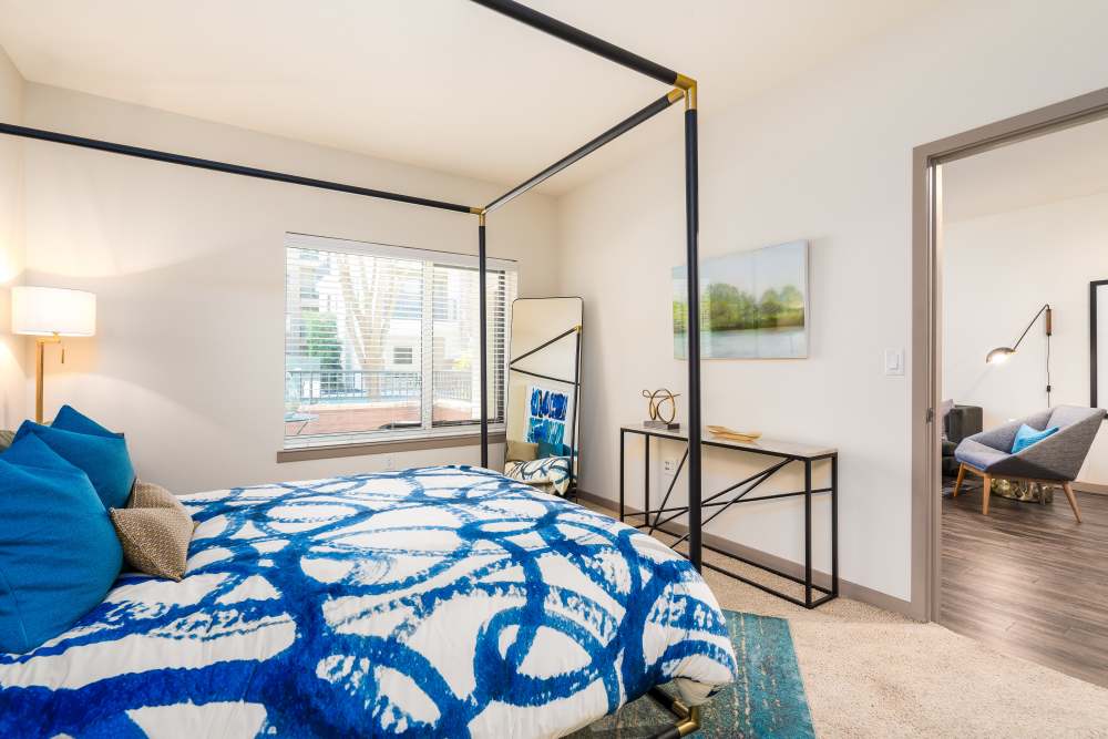 Cozy bedroom at LINQ Midtown in Sacramento,California