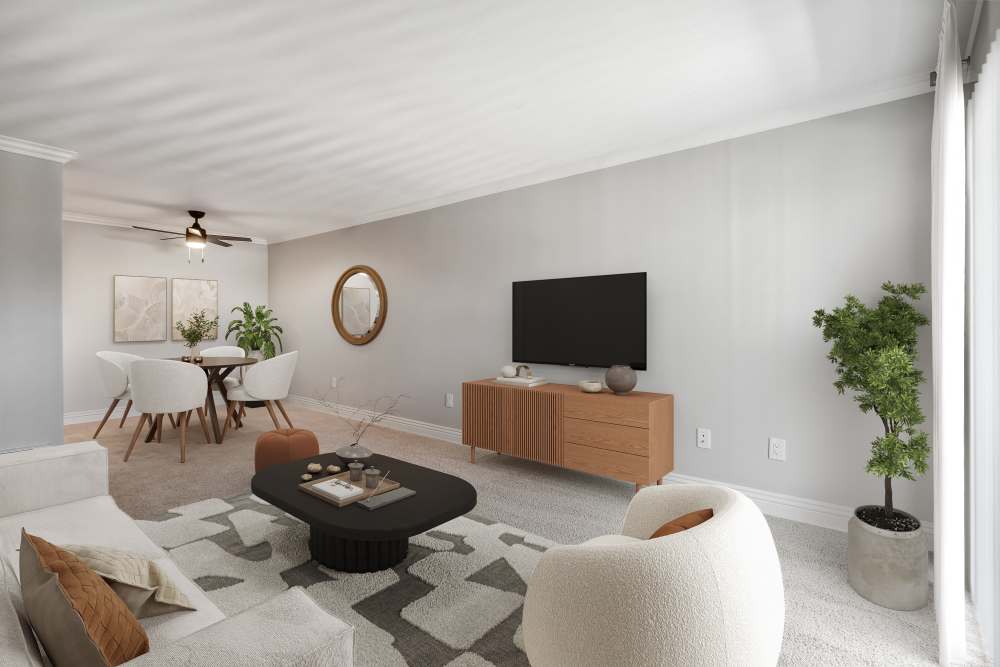 Living room with television at Regency Plaza Apartment Homes in Martinez, California