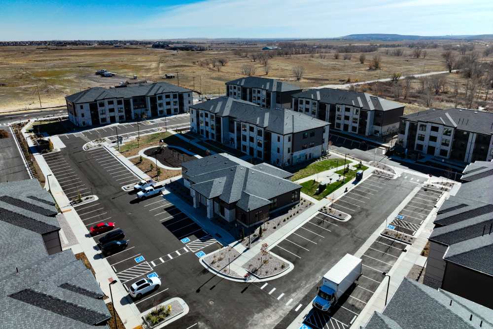 View of apartment building at The Reserves at Eagle Point in Aurora, Colorado