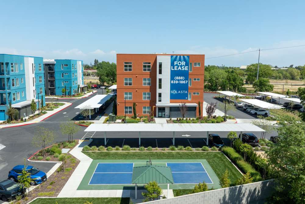 Community arial view with tennis court at Solasta in Sacramento, California