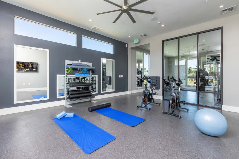 Wellness studio with large windows at Solasta in Sacramento, California
