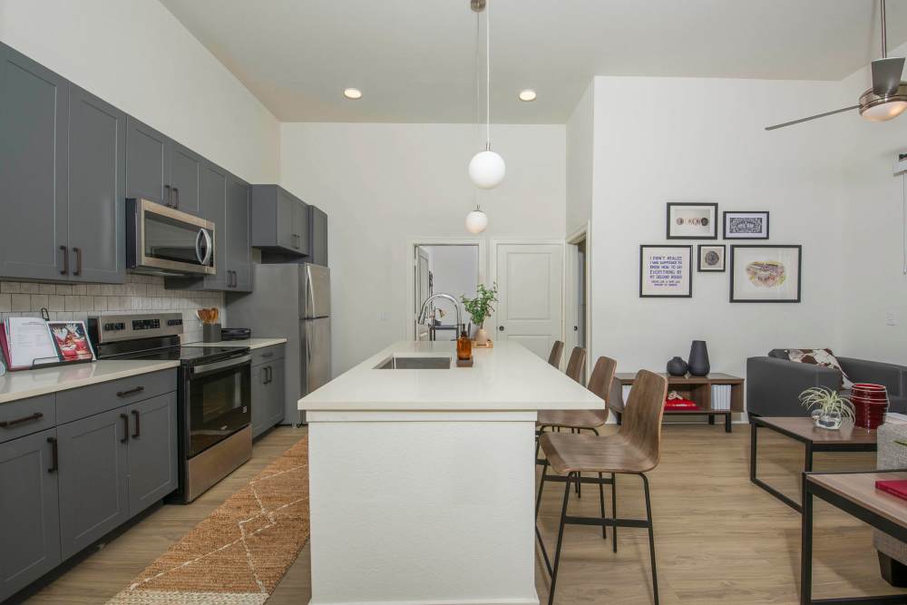 New luxe apartment kitchen at The Landing College Station