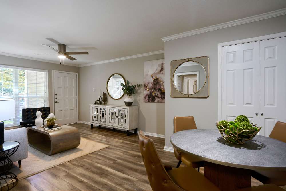 Furnished living area at The Fountains of Preston Hollow in Dallas, Texas