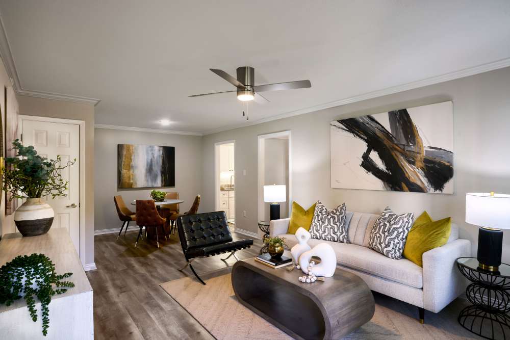 Modern living area at The Fountains of Preston Hollow in Dallas, Texas