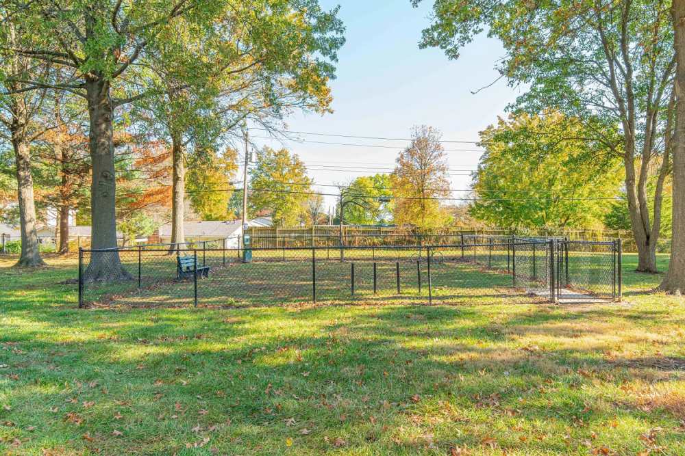 On-site dog park at Peachtree Apartments in Chesterfield, Missouri