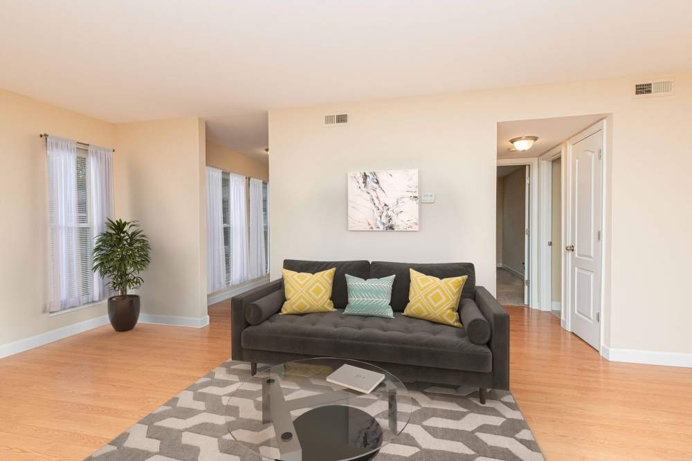 Living room at Peachtree Apartments in Chesterfield, Missouri