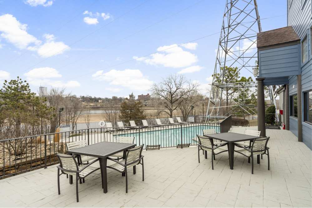 Exterior seating with pool view at Waterside in Tulsa, Oklahoma