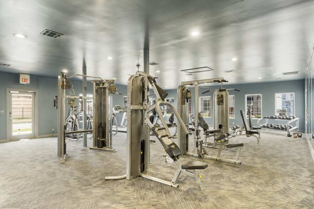 Well-lit gym at Waterside in Tulsa, Oklahoma
