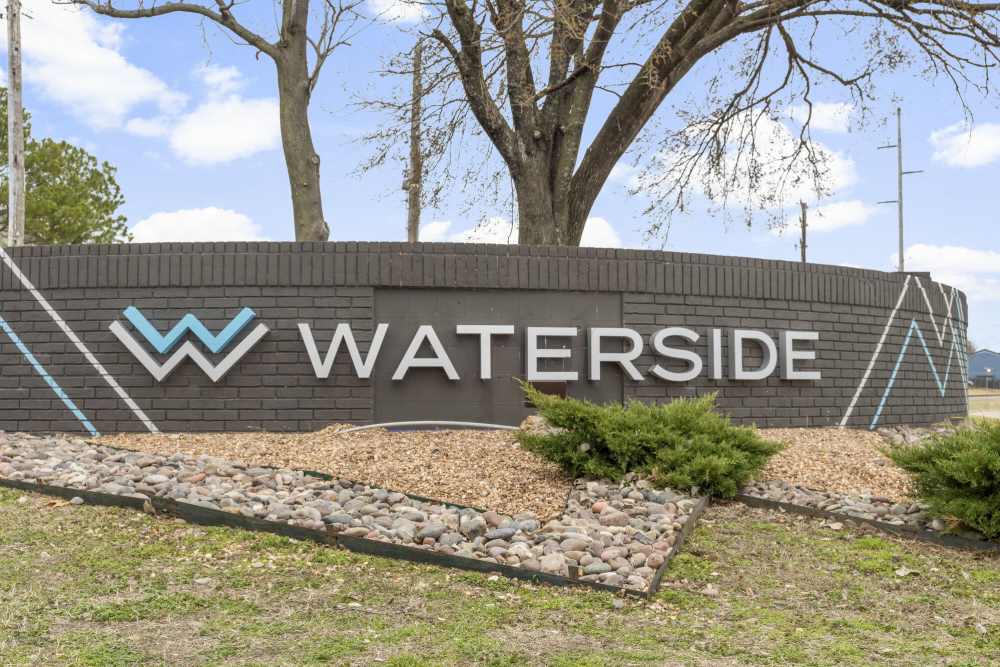 Property sign board of an apartment at Waterside in Tulsa, Oklahoma