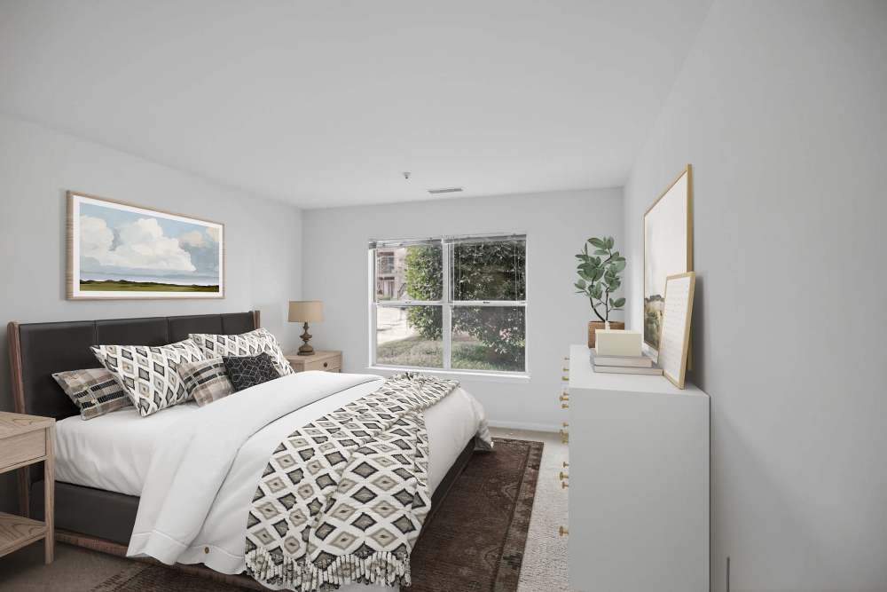 Eagle Rock Apartments at Columbia Pike modern bedroom in Arlington, Virginia.