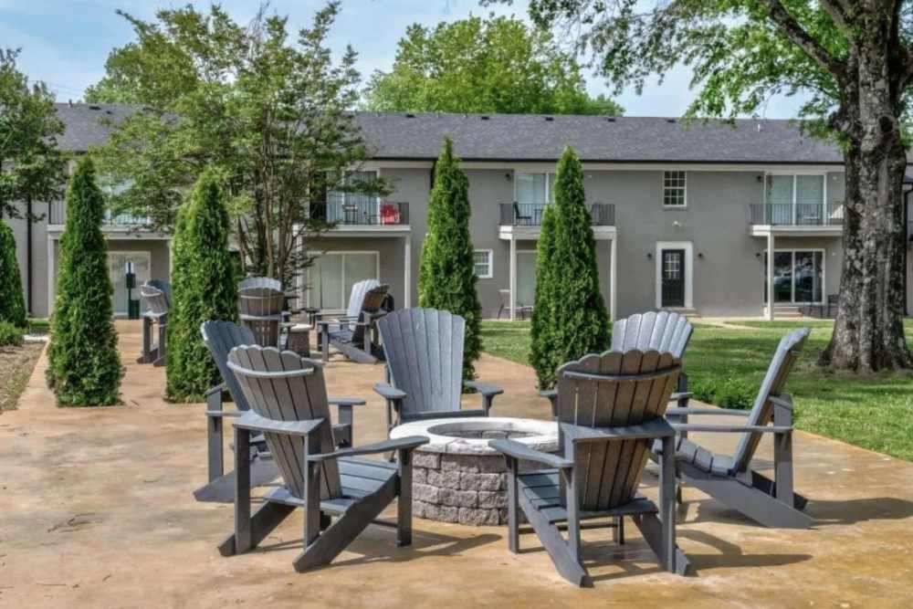 Firepit with seating area for community at Midtown Square Chattanooga Apartments in Chattanooga, Tennessee