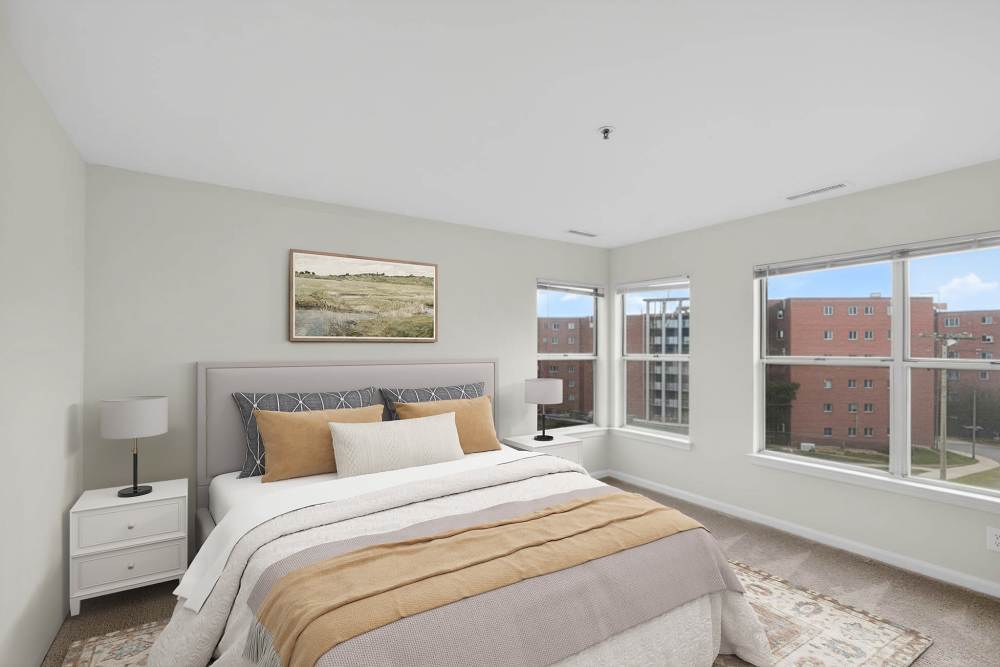 Modern bedroom at Eagle Rock Apartments at Columbia Pike in Arlington, Virginia