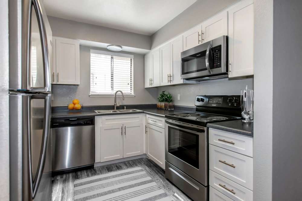 Kitchen with stainless-steel applaince  at Bennington Apartments in Fairfield, California