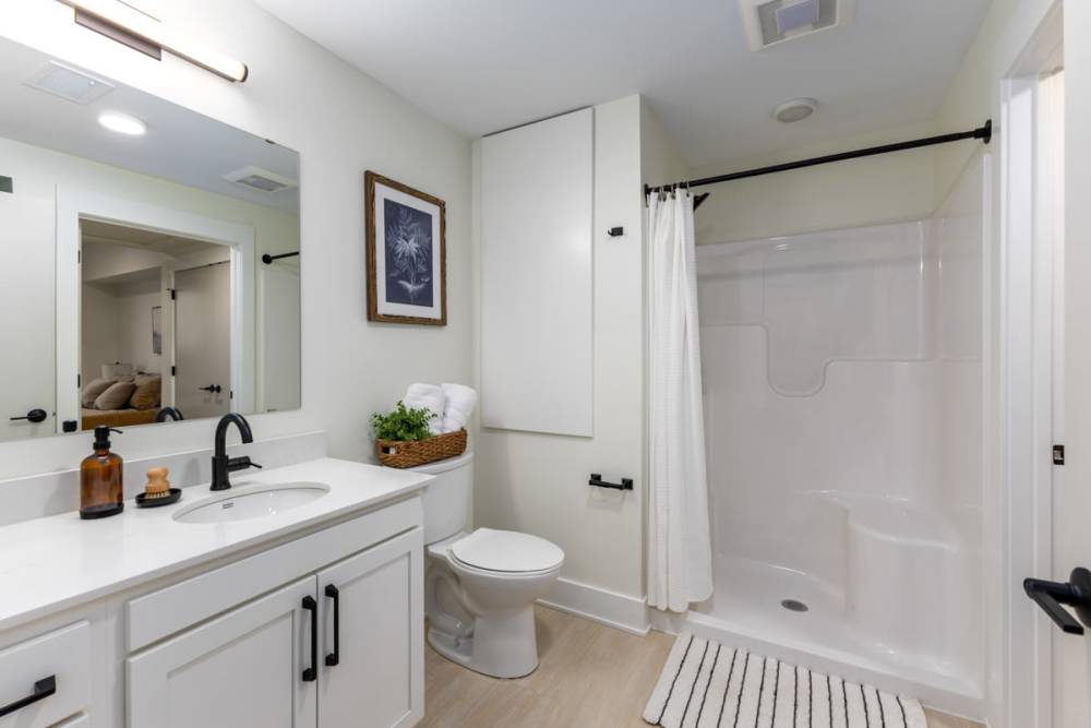Bathroom with vanity unit at The Current in Grand Rapids,Michigan