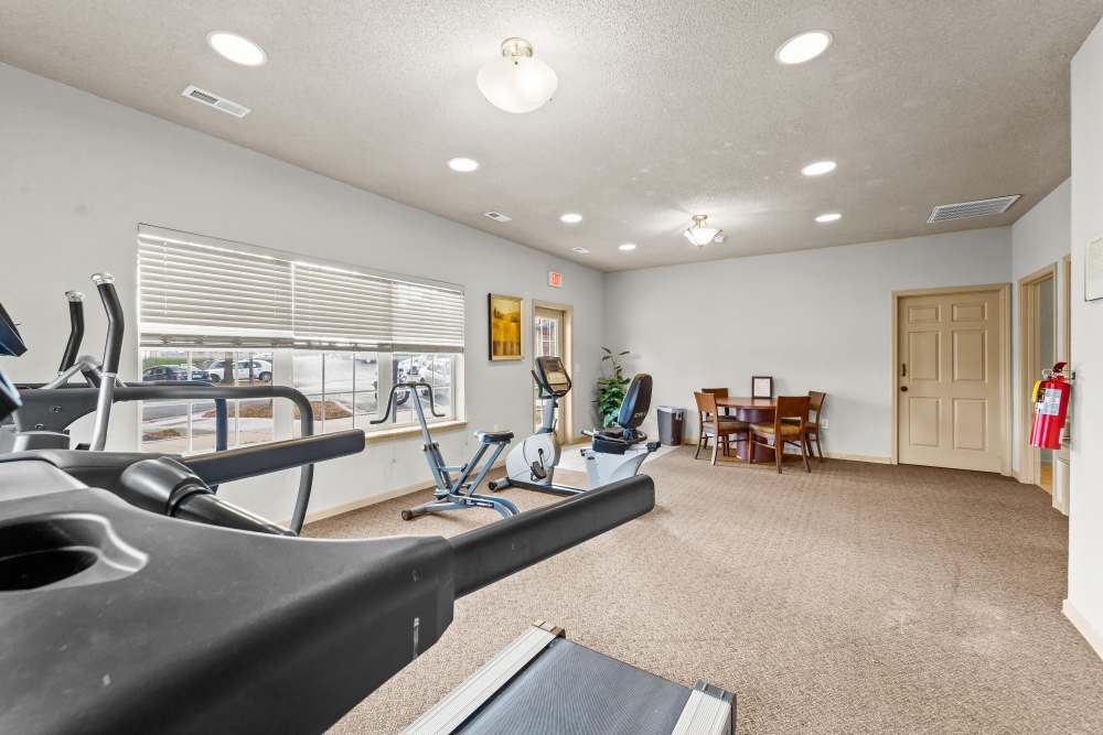 Fitness center with treadmills at Callaway Village Apartments in Fulton, Missouri