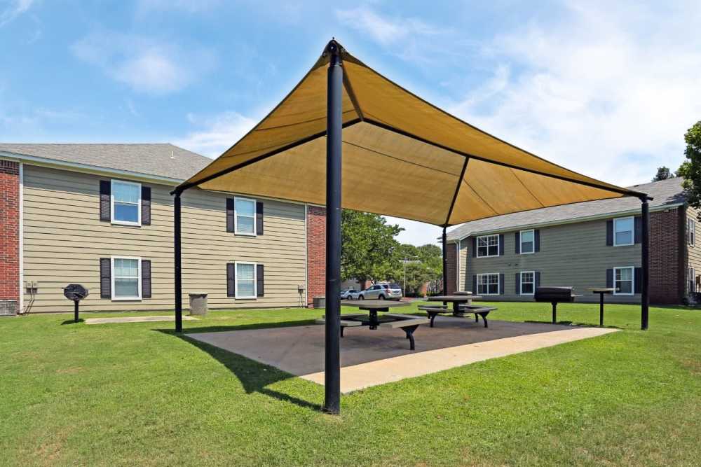 Covered picnic area at Aspen Village in Broken Arrow, Oklahoma