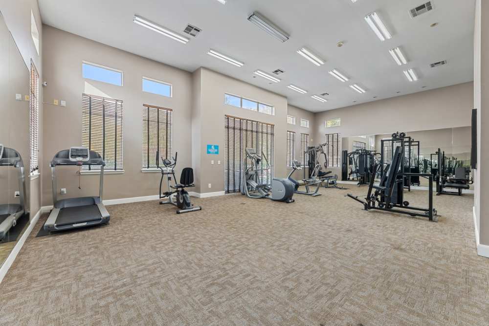 Spacious fitness center at Columbia Greens in Houston, Texas