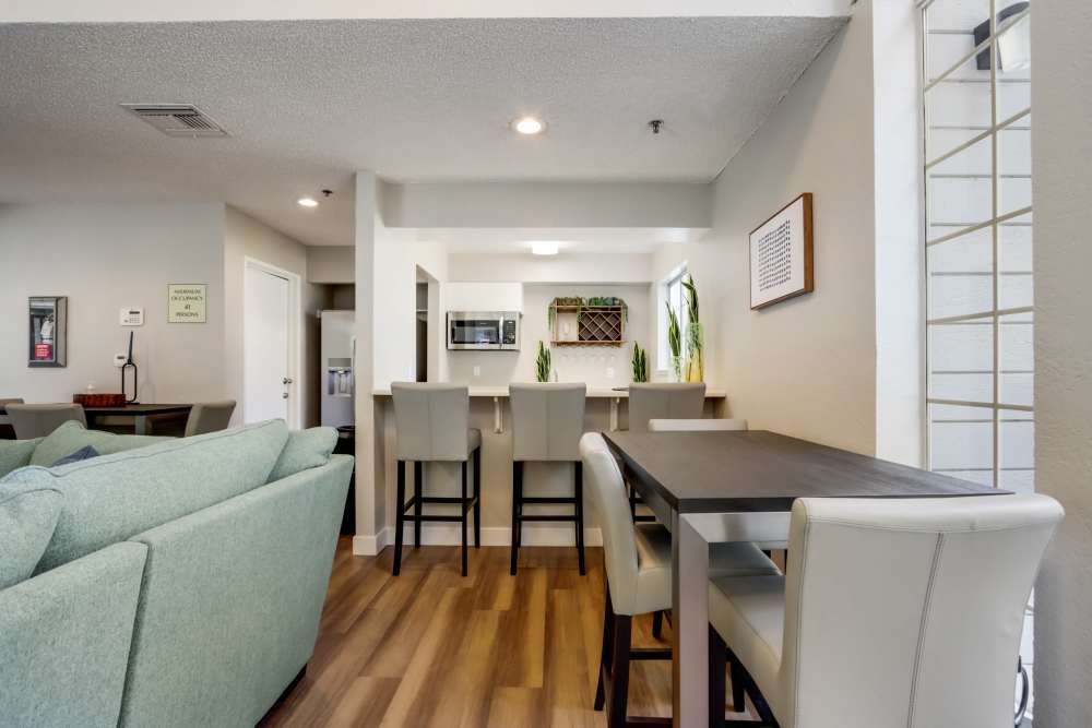 Clubhouse with kitchen and barstool at Country Brook Rental Condominiums in San Ramon, California