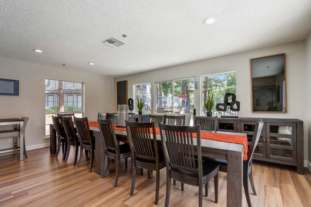 Clubhouse with large dining area at Country Brook Rental Condominiums in San Ramon, California