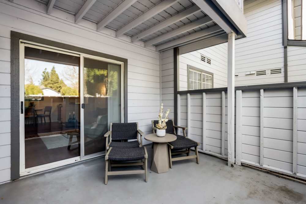 Patio with seating area at Country Brook Rental Condominiums in San Ramon, California