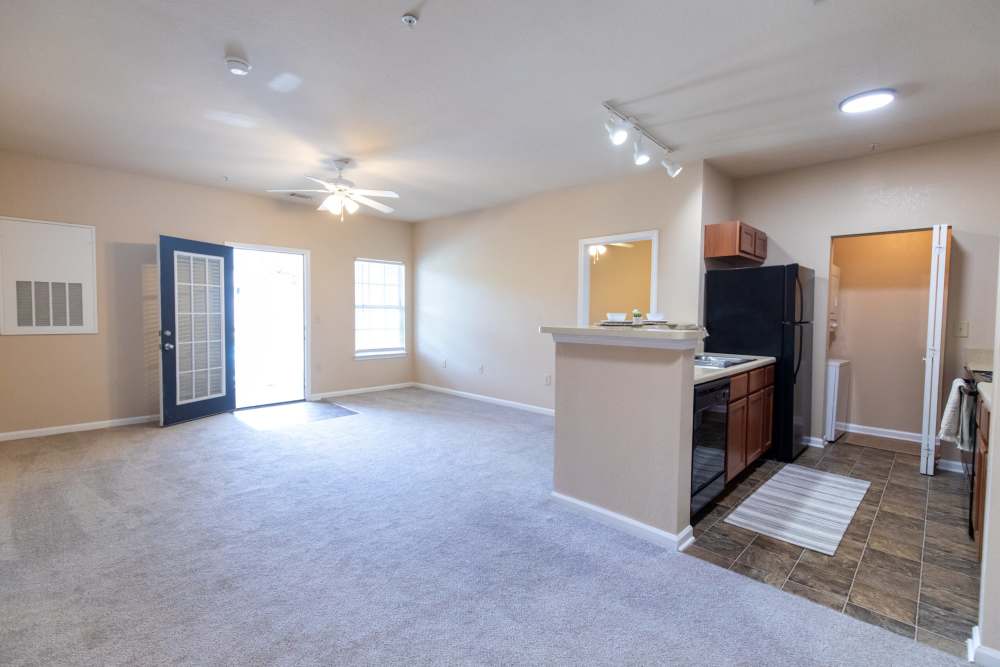 Open-concept living room and kitchen at Preserve at Lauren's Creek in Aiken, South Carolina