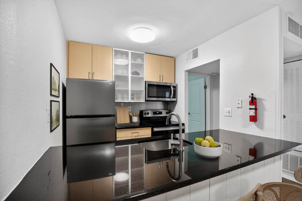 Kitchen with dark countertops at ER The Woods in Ambler, Pennsylvania