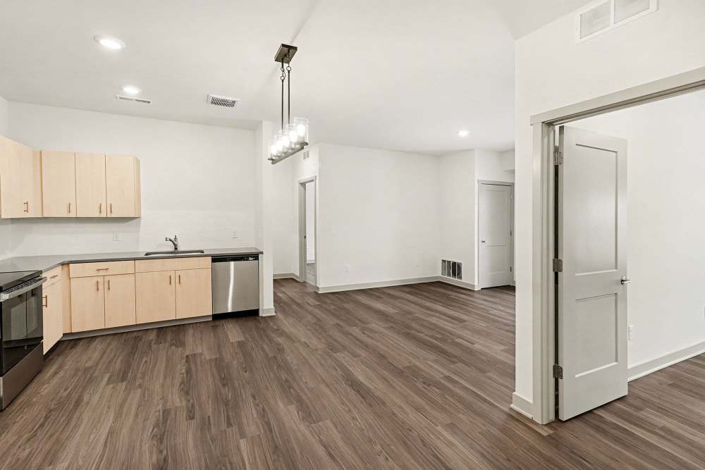 Modern two-bedroom layout near Gaslight District shopping and dining