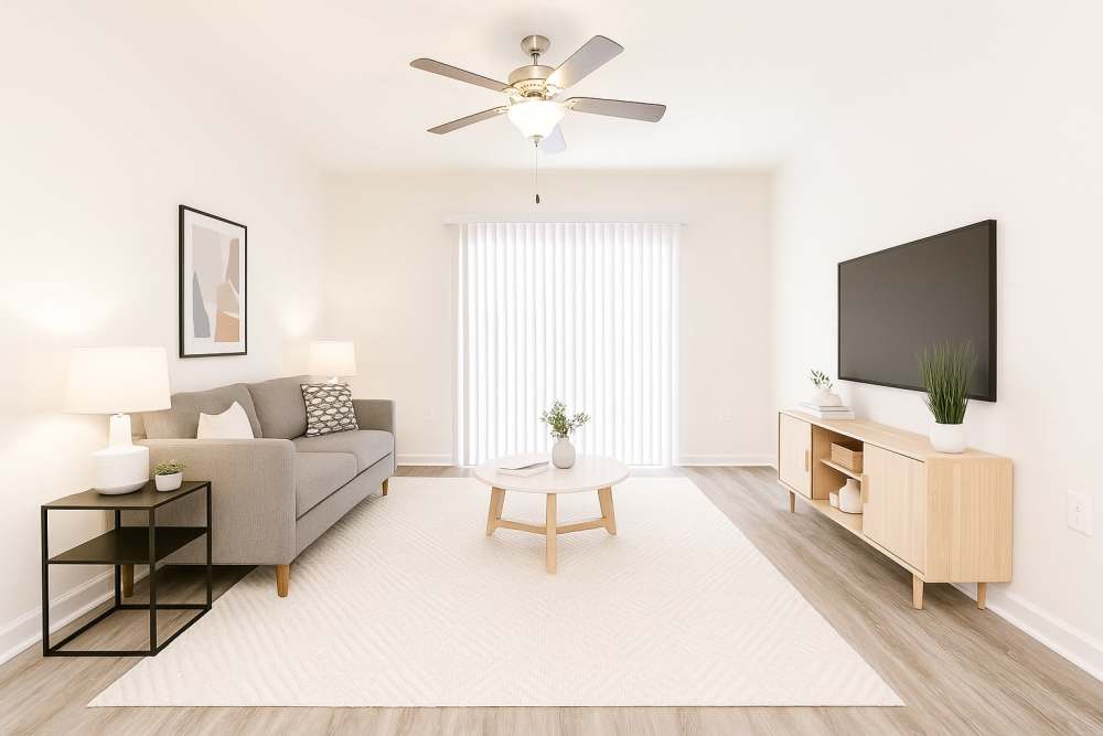 Furnished apartment living room with natural light at Hudson Woods in Gastonia, North Carolina